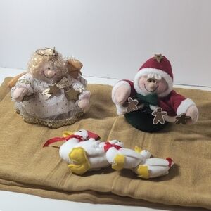 Whimsical Lot: Plush Angel Ornament, Fabric Geese Ornament & Plush Santa Figure